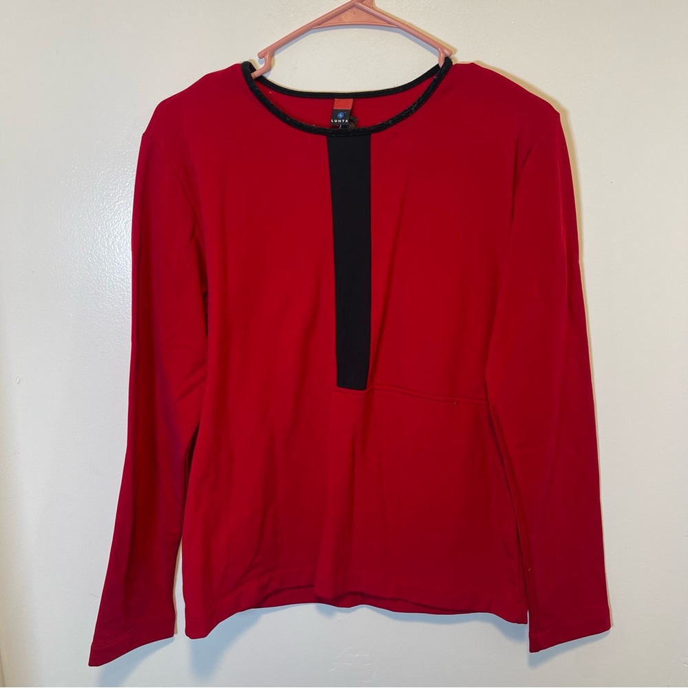 Red Long Sleeve Top with Black Trim‎